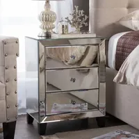Chevron Bedroom Collection Mirrored 3-Drawer Nightstand