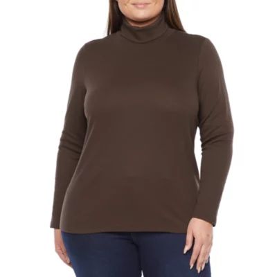 St. John's Bay Womens Plus Turtleneck Long Sleeve T-Shirt