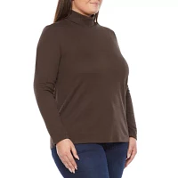 St. John's Bay Womens Plus Turtleneck Long Sleeve T-Shirt