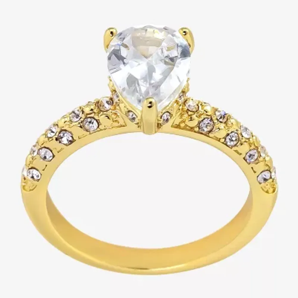 Sparkle Allure Cubic Zirconia 14K Gold Over Brass Pear Engagement Ring