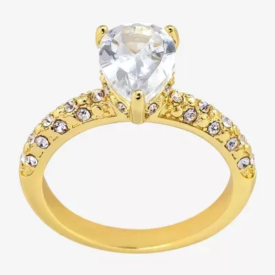 Sparkle Allure Cubic Zirconia 14K Gold Over Brass Pear Engagement Ring