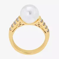 Sparkle Allure Simulated Pearl 14K Gold Over Brass Cocktail Ring