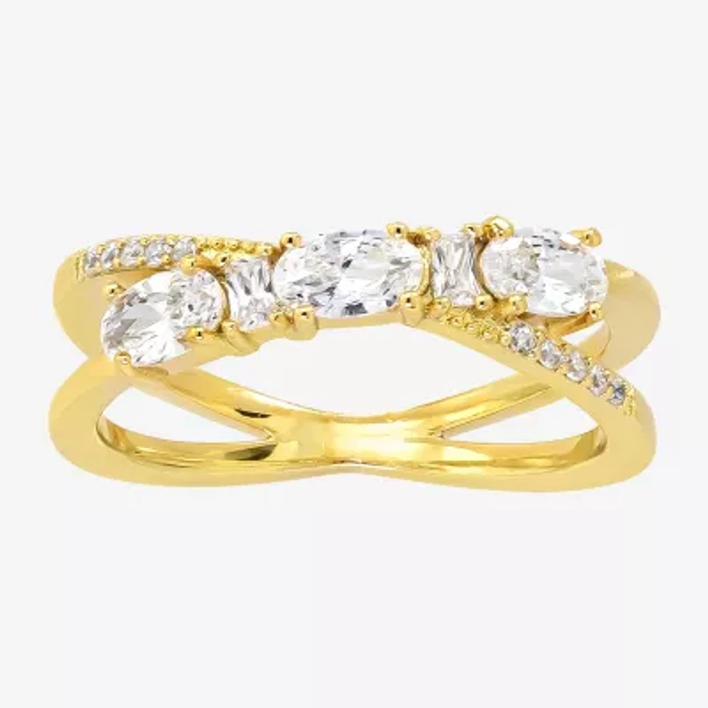 Sparkle Allure Womens 2.5MM Cubic Zirconia 14K Gold Over Brass Crossover Band