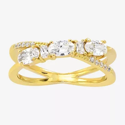 Sparkle Allure Womens 2.5MM Cubic Zirconia 14K Gold Over Brass Crossover Band