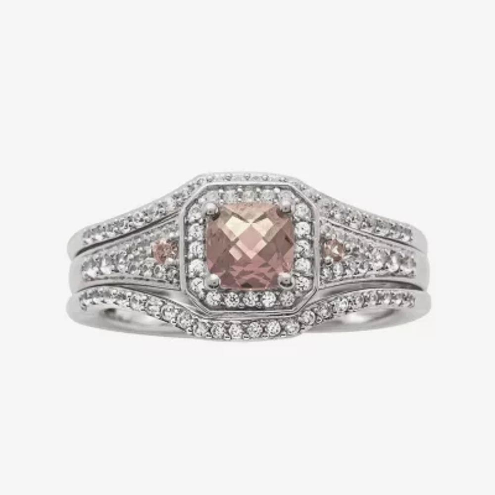 1 1/4 CT. T.W. Diamond and Genuine Pink Morganite Sterling Silver Bridal Ring