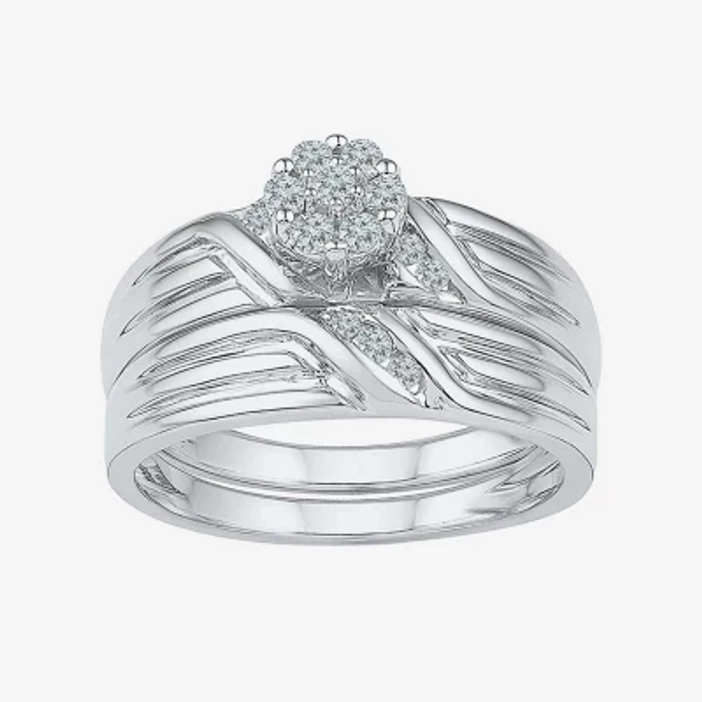Womens 1/4 CT.T.W. Natural Diamond Sterling Silver Bridal Set