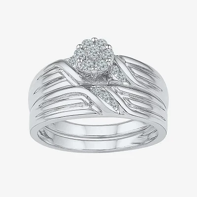 Womens 1/4 CT.T.W. Natural Diamond Sterling Silver Bridal Set