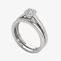 1/3 CT.T.W. Natural Diamond 10K White Gold Round Cluster Bridal Set