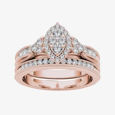 1/2 CT.T.W. Natural Diamond 10K Rose Gold Bridal Ring Set