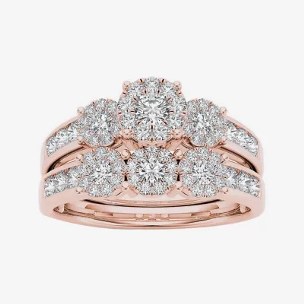 3/4 CT.T.W. Natural Diamond 10K Rose Gold Bridal Ring Set