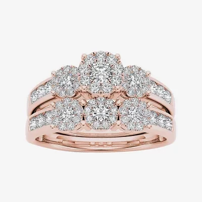 3/4 CT.T.W. Natural Diamond 10K Rose Gold Bridal Ring Set