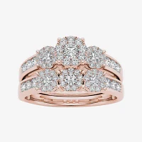 3/4 CT.T.W. Natural Diamond 10K Rose Gold Bridal Ring Set