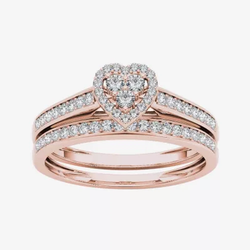 1/2 CT.T.W. Natural Diamond 10K Rose Gold Heart-Shaped Bridal Set