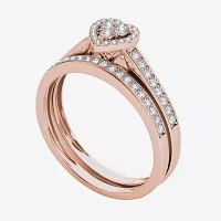 1/2 CT.T.W. Natural Diamond 10K Rose Gold Heart-Shaped Bridal Set