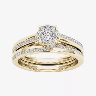 1/3 CT.T.W. Natural Diamond 10K Yellow Gold Round Cluster Engagement Ring