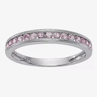 Womens Genuine Pink Sapphire 14K White Gold Wedding Band