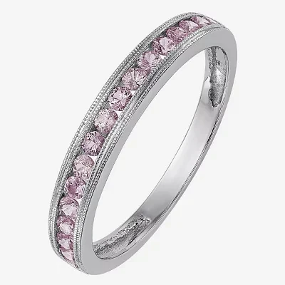 Womens Genuine Pink Sapphire 14K White Gold Wedding Band