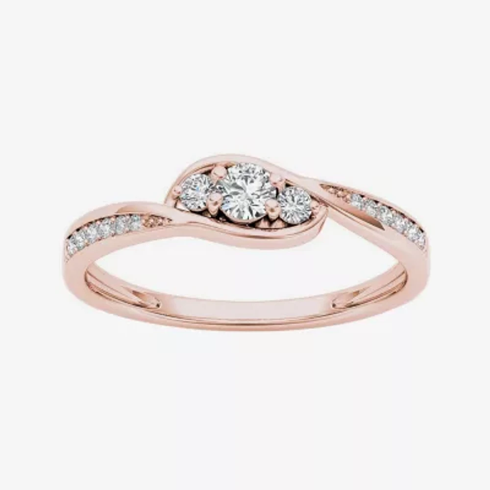 1/ CT.T.W. Natural Diamond 10K Rose Gold 3-Stone Engagement Ring