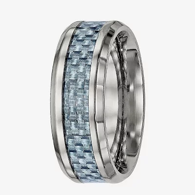 Mens Titanium & Blue Carbon Fiber Inlay Wedding Band