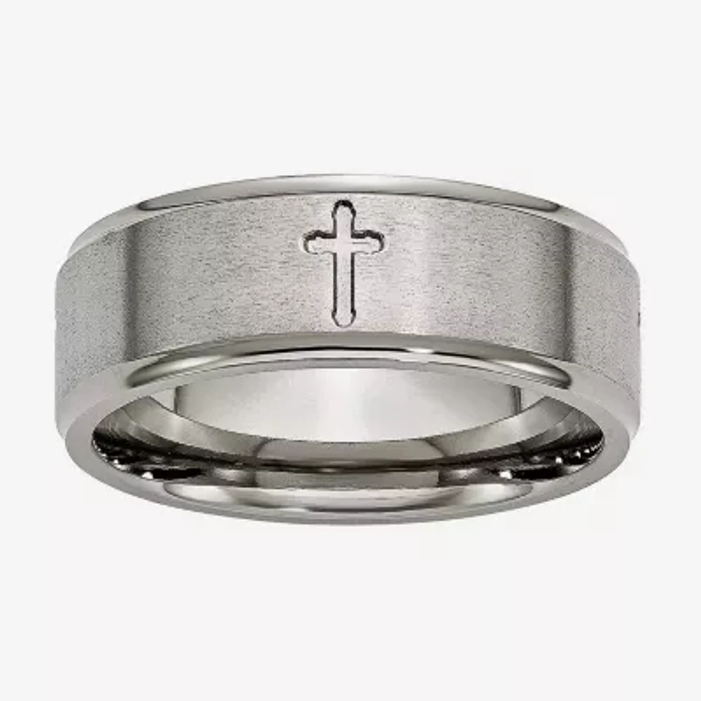 Mens 8MM Titanium Cross Wedding Band