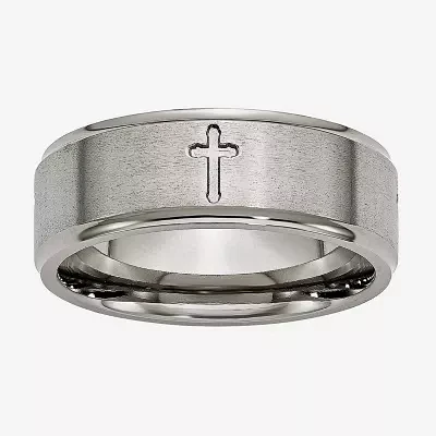 Mens 8MM Titanium Cross Wedding Band