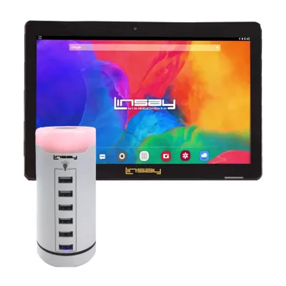 Linsay 10.1" IPS 32GB Storage Android 12 Tablet With 6 USB Charging Station"