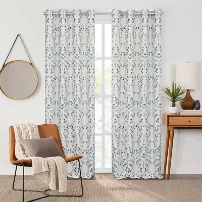 Fieldcrest Heritage Davina Vine Floral Energy Saving 100% Blackout Grommet Top Single Curtain Panel