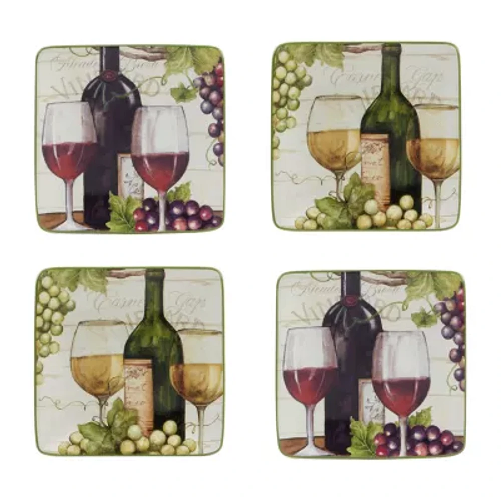 Certified International Meadow Brook Vineyard Canape 4-pc. Earthenware Appetizer Plate