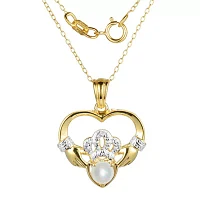 Cultured Freshwater Pearl and Diamond-Accent Claddagh Pendant Necklace