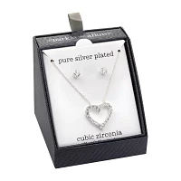 Sparkle Allure 2-pc. Cubic Zirconia Pure Silver Over Brass Heart Jewelry Set