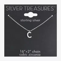 Silver Treasures Initial Cubic Zirconia Sterling Silver 16 Inch Cable Pendant Necklace