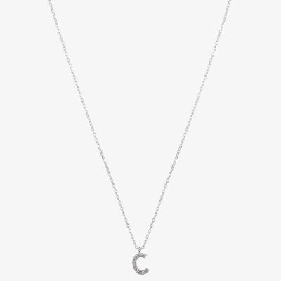 Silver Treasures Initial Cubic Zirconia Sterling Silver 16 Inch Cable Pendant Necklace