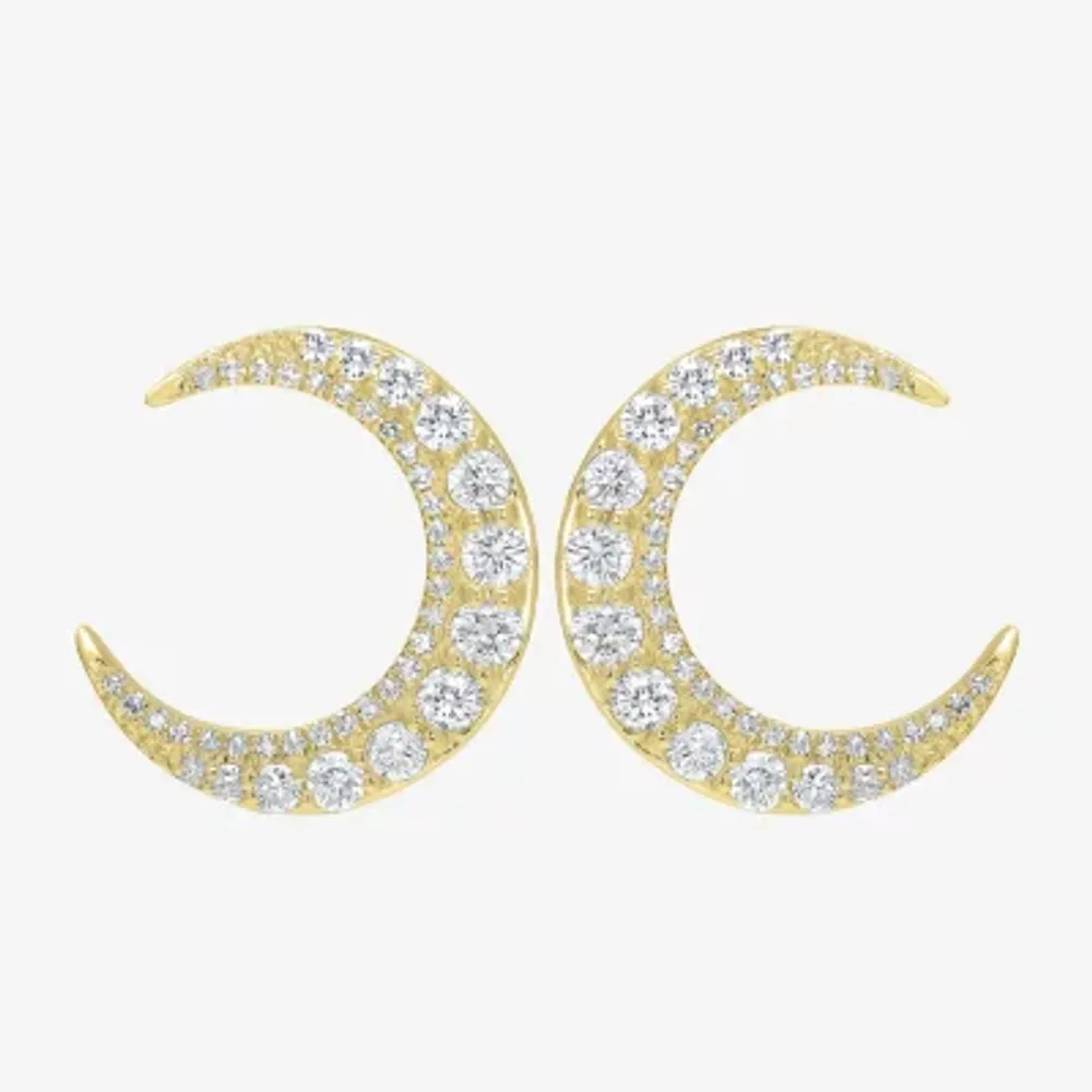 7/8 CT. T.W. Natural White Diamond 14K Gold 17.2mm Moon Stud Earrings