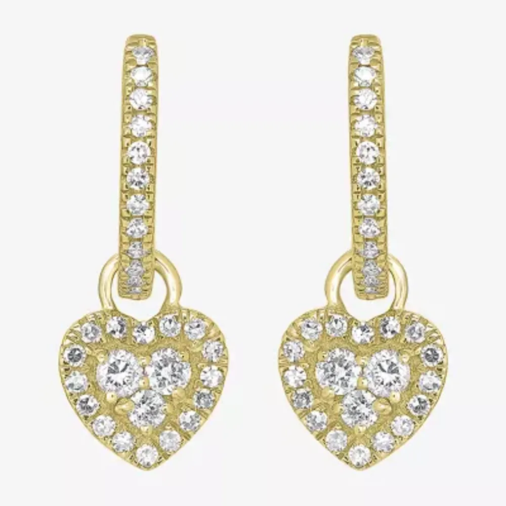 3/8 CT. T.W. Natural White Diamond 14K Gold 17mm Heart Hoop Earrings