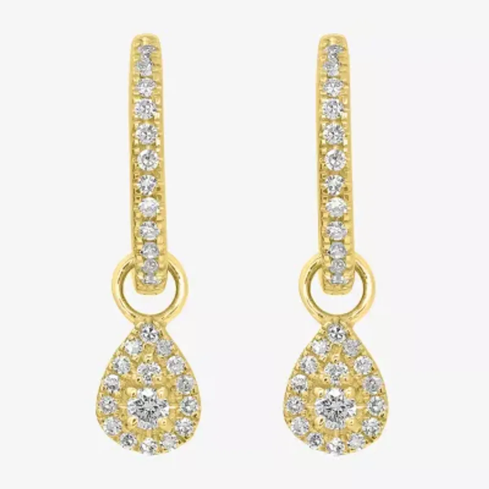 1/4 CT. T.W. Natural White Diamond 14K Gold 17.5mm Pear Hoop Earrings