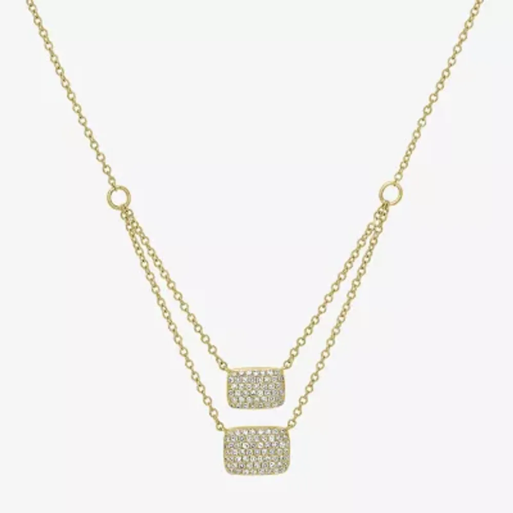 Double Layer Womens 3/8 CT. T.W. Natural White Diamond 14K Gold Rectangular Pendant Necklace