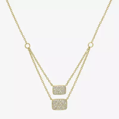 Double Layer Womens 3/8 CT. T.W. Natural White Diamond 14K Gold Rectangular Pendant Necklace