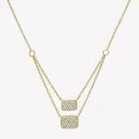 Double Layer Womens 3/8 CT. T.W. Natural White Diamond 14K Gold Rectangular Pendant Necklace