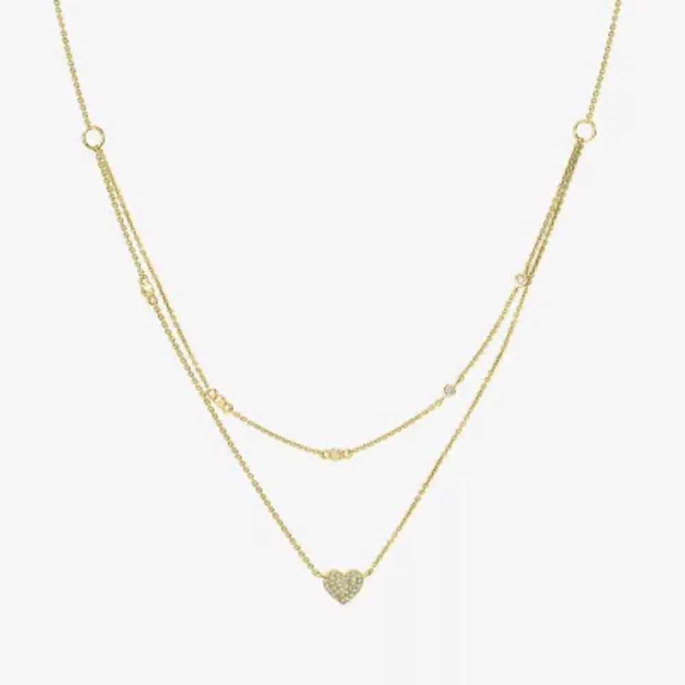 Double Layer Womens 1/8 CT. T.W. Natural White Diamond 14K Gold Heart 15 Inch Pendant Necklace