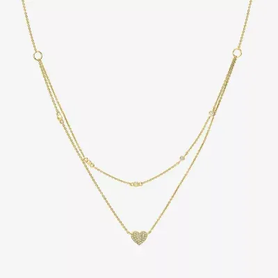 Double Layer Womens 1/8 CT. T.W. Natural White Diamond 14K Gold Heart 15 Inch Pendant Necklace