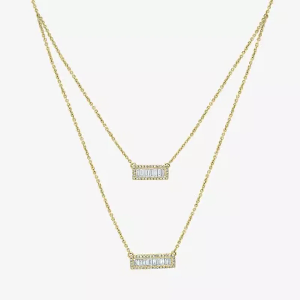 Double Layer Womens 5/8 CT. T.W. Natural White Diamond 14K Gold Bar Pendant Necklaces