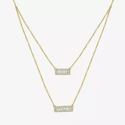 Double Layer Womens 5/8 CT. T.W. Natural White Diamond 14K Gold Bar Pendant Necklaces