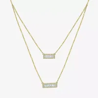 Double Layer Womens /8 CT. T.W. Natural White Diamond 14K Gold Bar Pendant Necklace