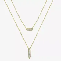 Double Layer Womens /8 CT. T.W. Natural White Diamond 14K Gold Bar Pendant Necklace