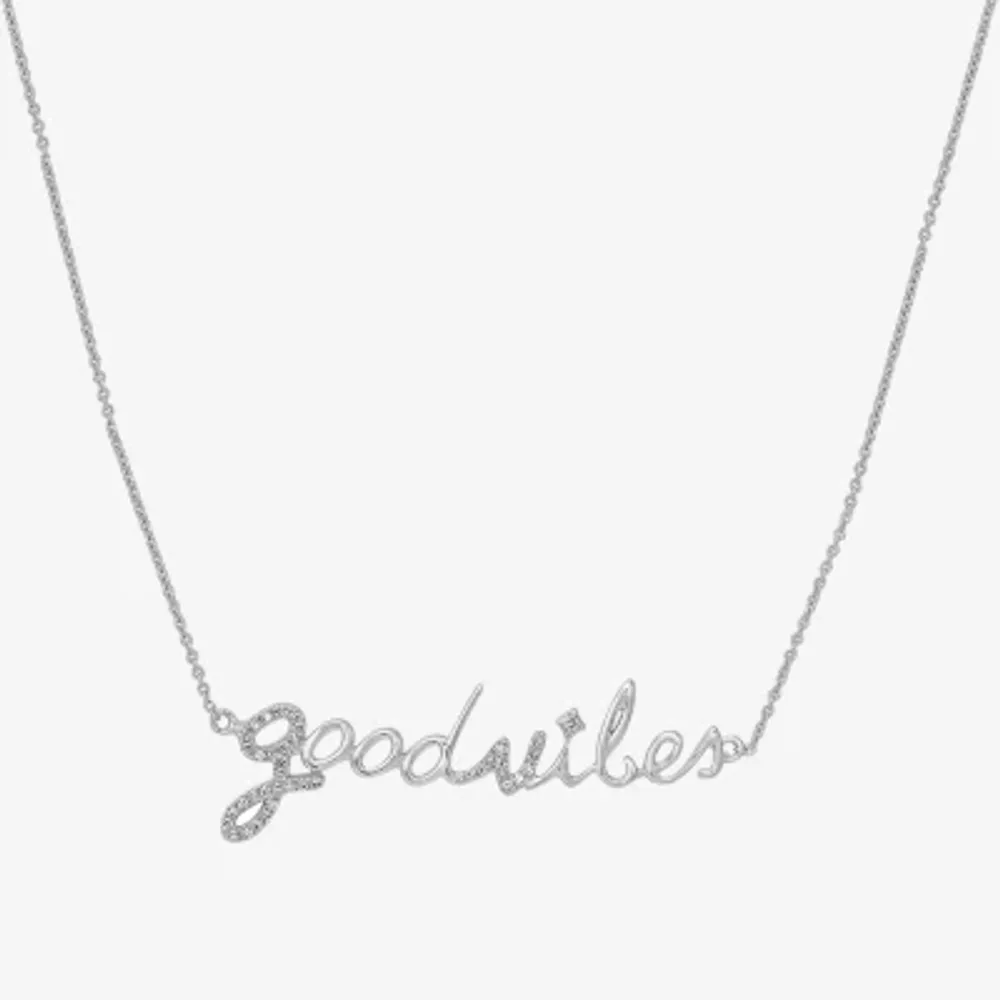 "Good Vibes" Womens 1/10 CT. T.W. Natural White Diamond 14K White Gold Pendant Necklace