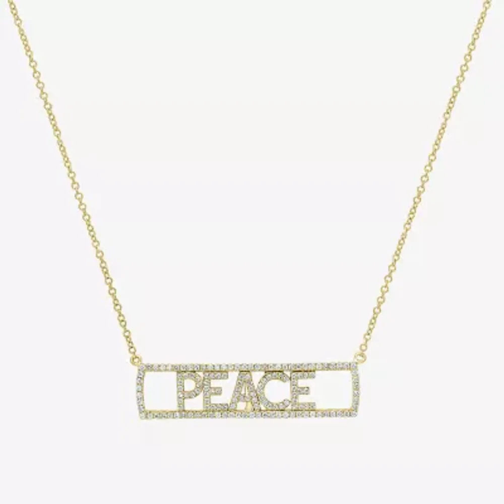 "Peace" Womens 3/8 CT. T.W. Natural White Diamond 14K Gold Bar Pendant Necklaces