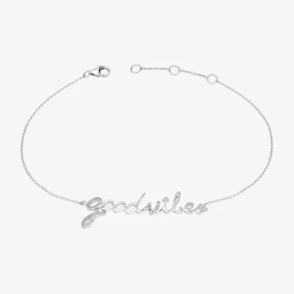 Good Vibes" 1/10 CT.T.W. Natural Diamond 14K White Gold 7 Inch Solid Rolo Chain Bracelet"