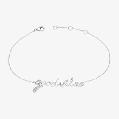 Good Vibes" 1/10 CT.T.W. Natural Diamond 14K White Gold 7 Inch Solid Rolo Chain Bracelet"