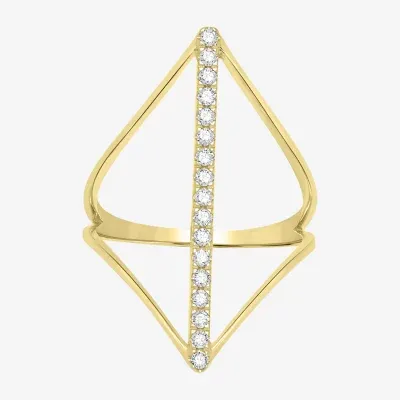Open V Womens 1/5 CT. Natural White Diamond 14K Gold Bar Delicate Cocktail Ring