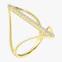 Open V Womens 1/5 CT. Natural White Diamond 14K Gold Bar Delicate Cocktail Ring